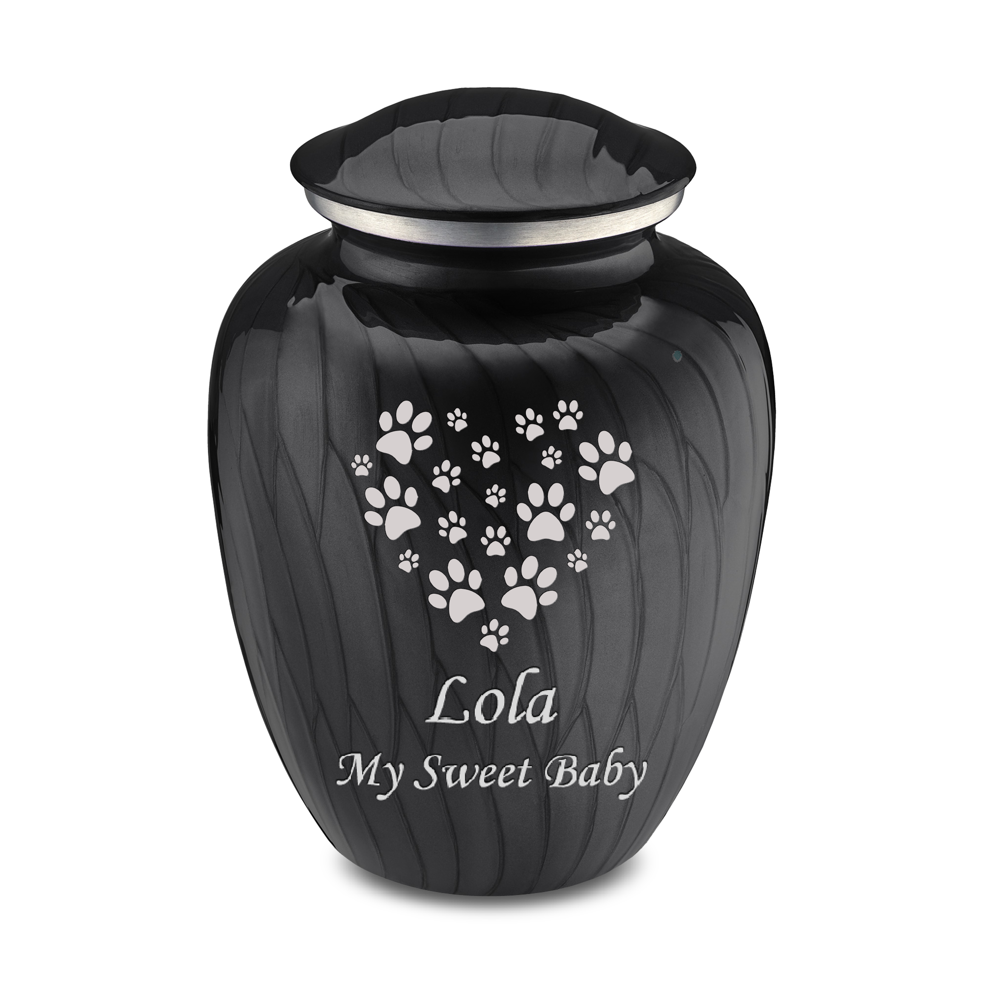 Large Embrace Pearl Black Heart Paws Pet Cremation Urn