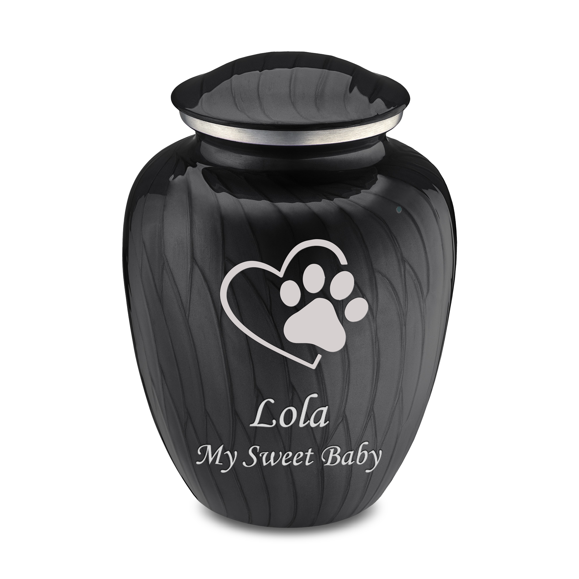 Large Embrace Pearl Black Single Paw Heart Pet Cremation Urn