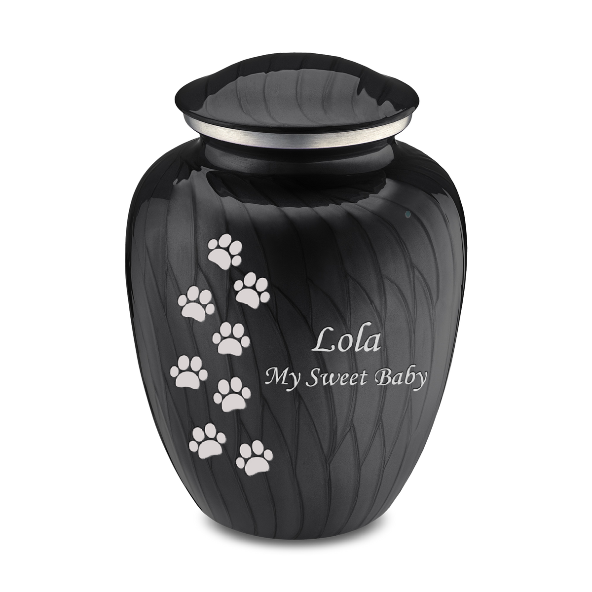 Large Embrace Pearl Black Walking Paws Pet Cremation Urn