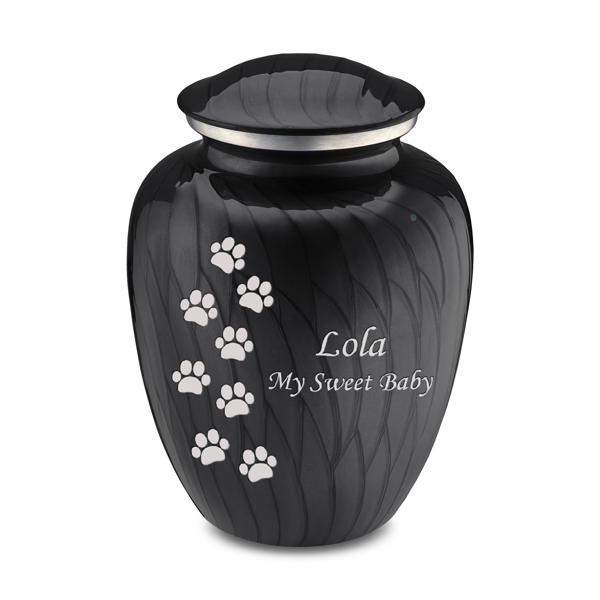 Large Embrace Pearl Black Walking Paws Pet Cremation Urn