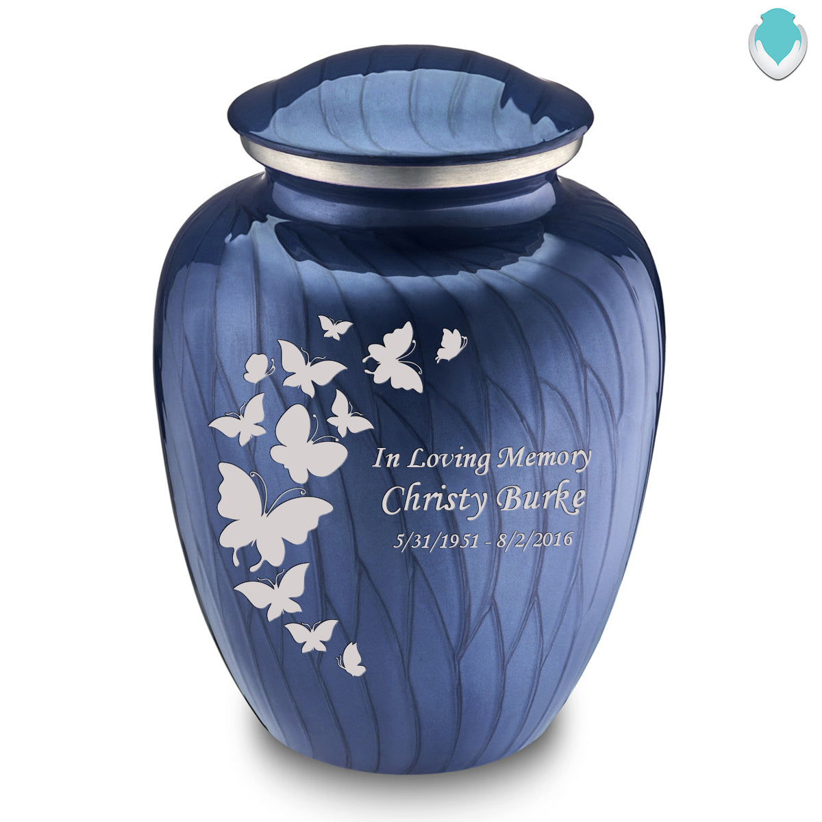 Adult Embrace Pearl Cobalt Blue Butterfly Cremation Urn