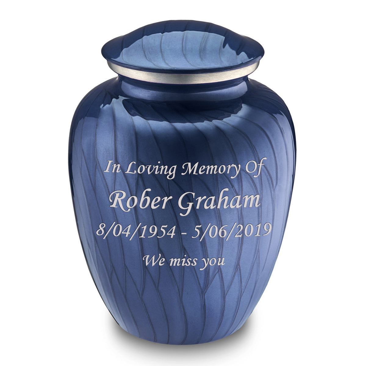 Adult Embrace Pearl Cobalt Blue Custom Engraved Cremation Urn