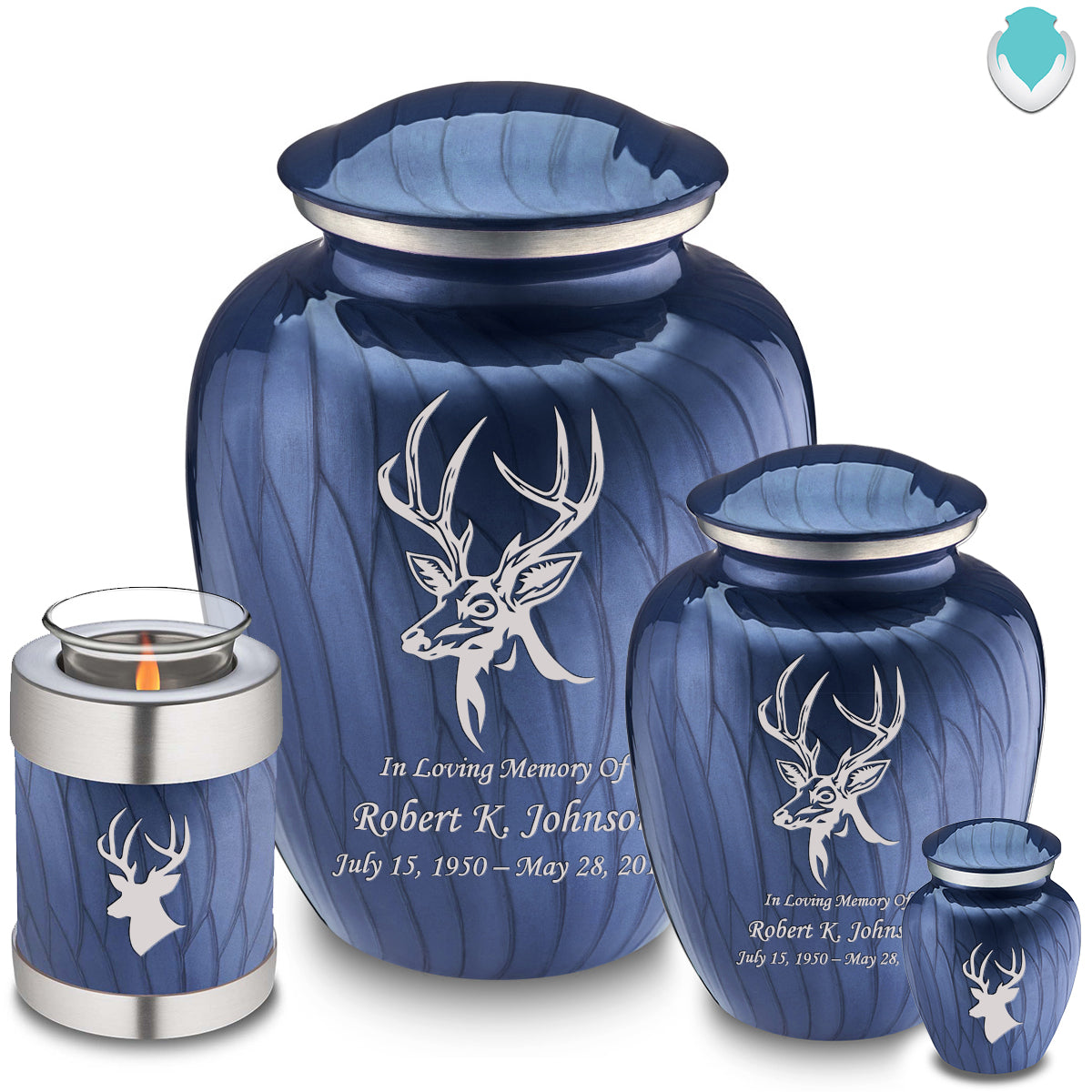 Medium Embrace Pearl Cobalt Blue Deer Cremation Urn