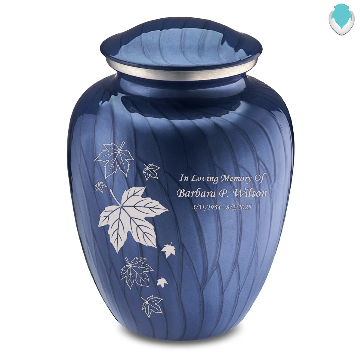 Adult Embrace Pearl Cobalt Blue Falling Leaves Cremation Urn