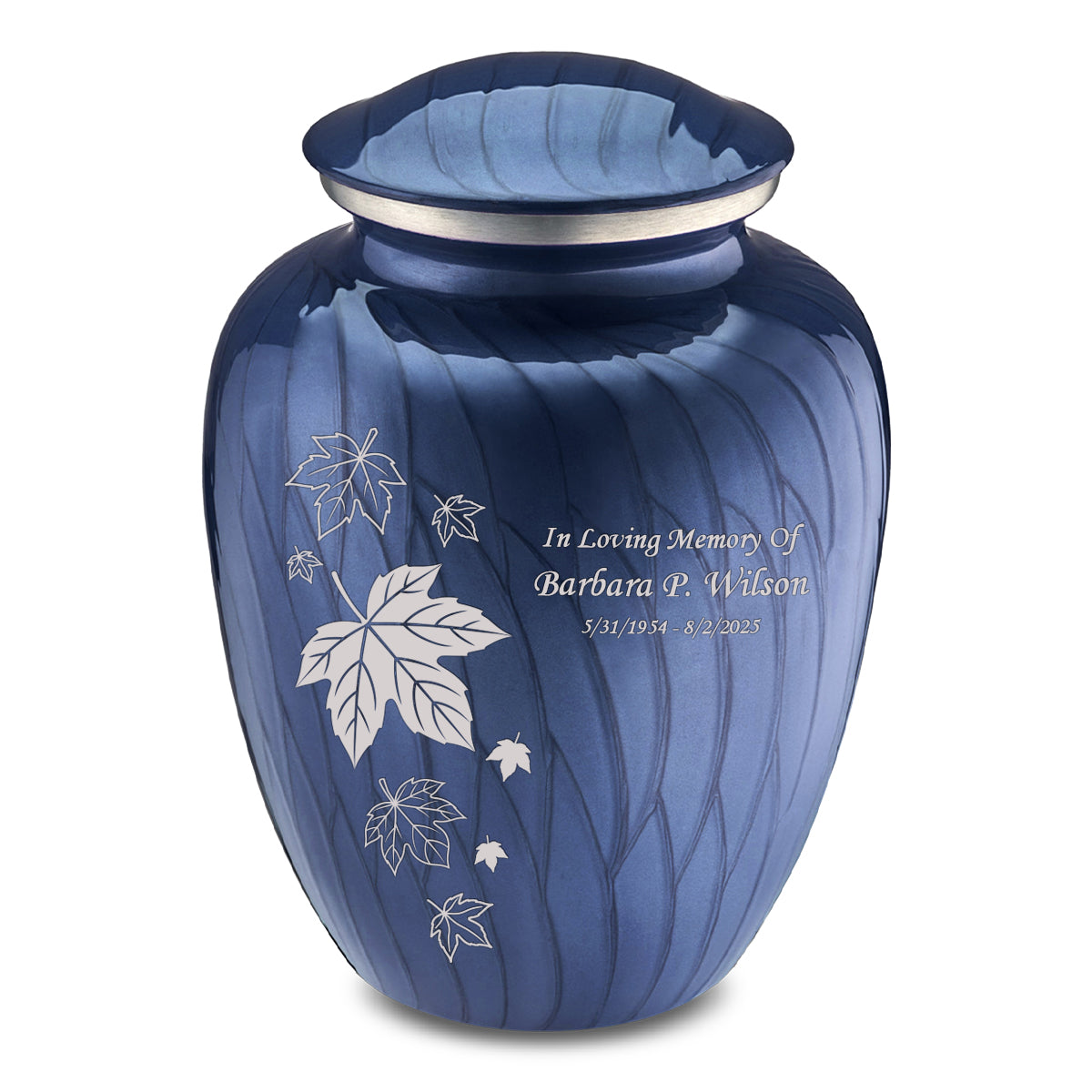 Adult Embrace Pearl Cobalt Blue Falling Leaves Cremation Urn