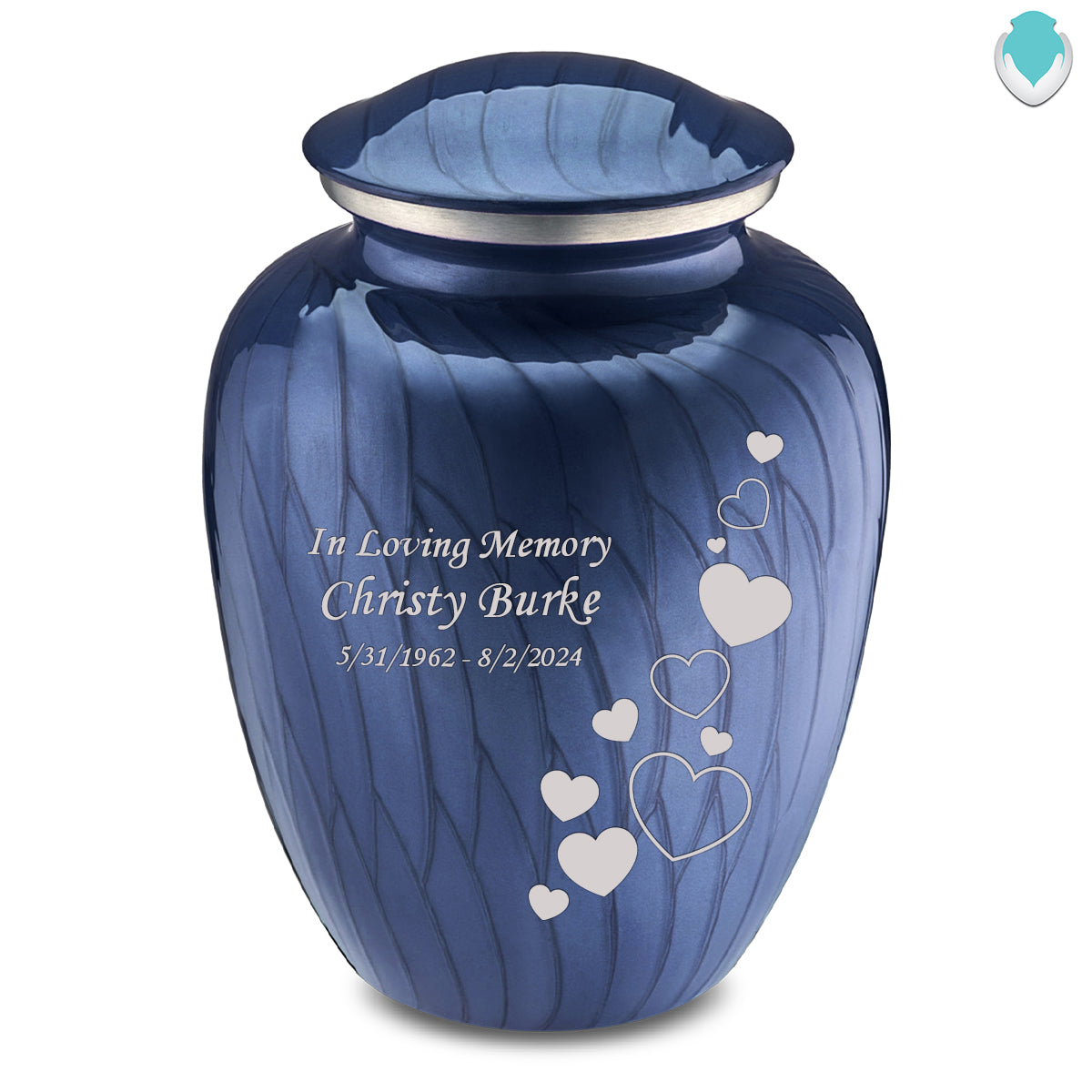 Adult Embrace Pearl Cobalt Blue Floating Heart Cremation Urn