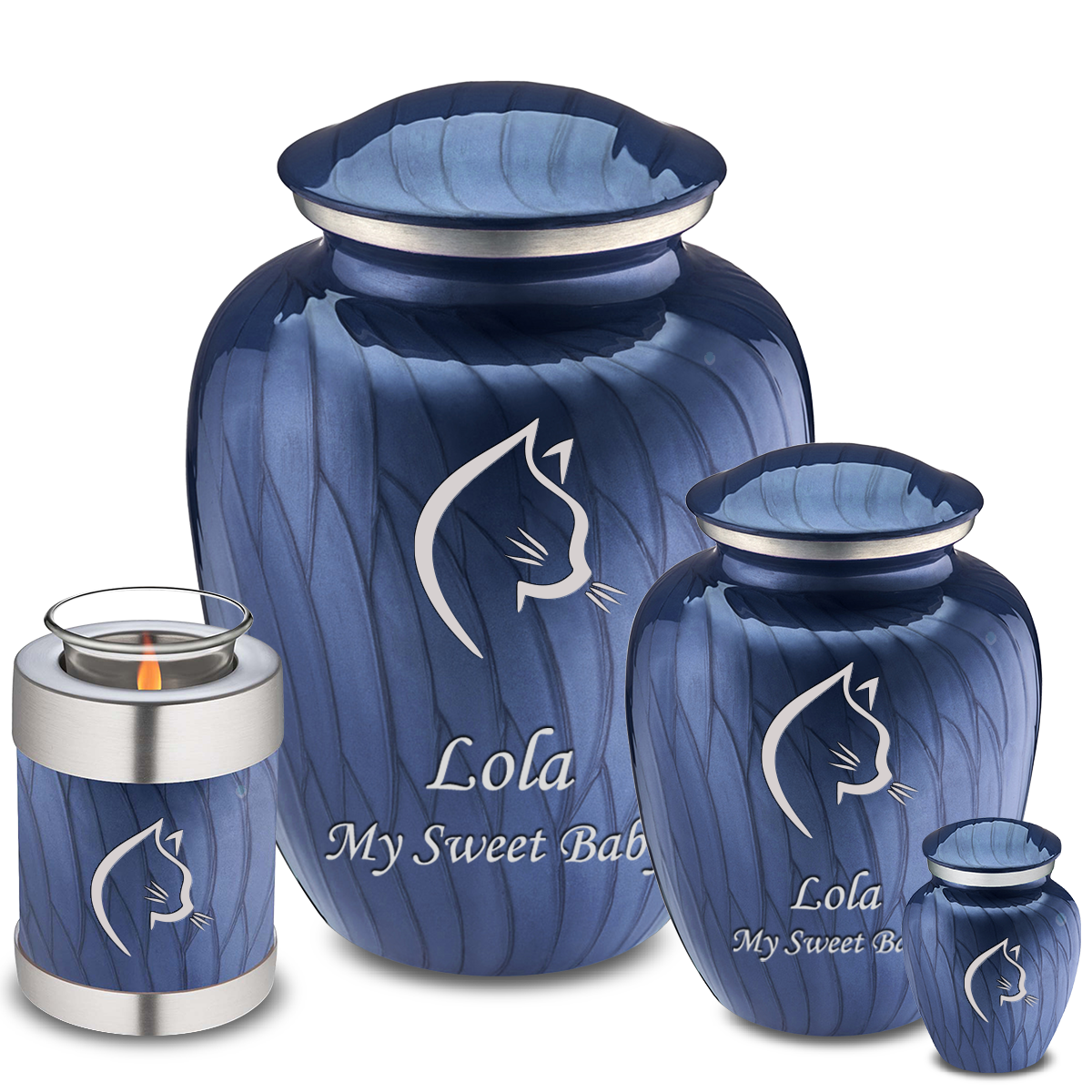 Medium Embrace Pearl Cobalt Blue Cat Pet Cremation Urn