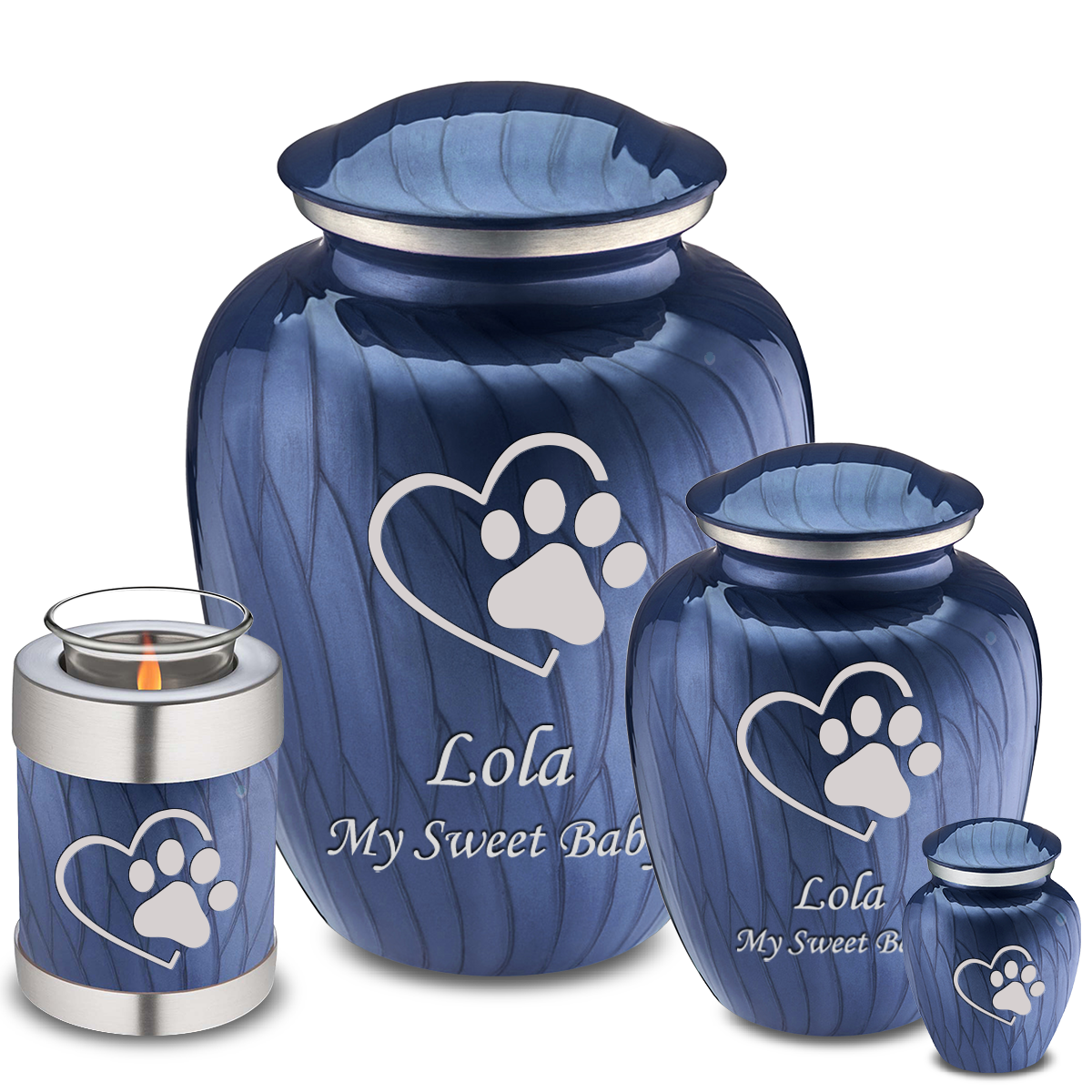 Large Embrace Pearl Cobalt Blue Single Paw Heart Pet Cremation Urn