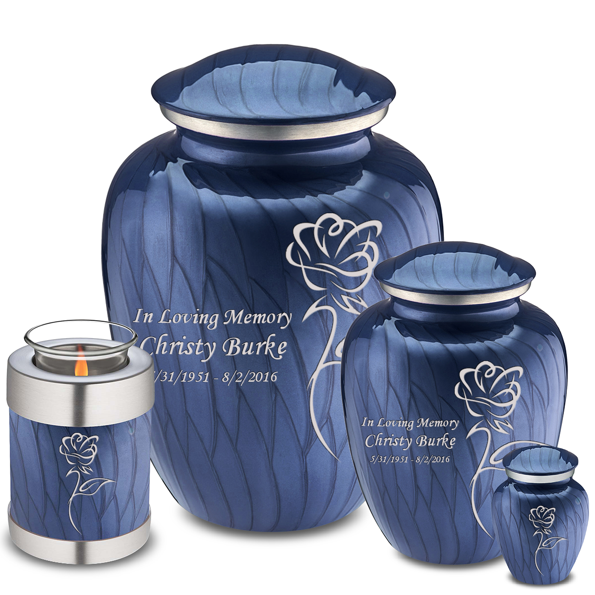 Keepsake Embrace Pearl Cobalt Blue Rose Cremation Urn