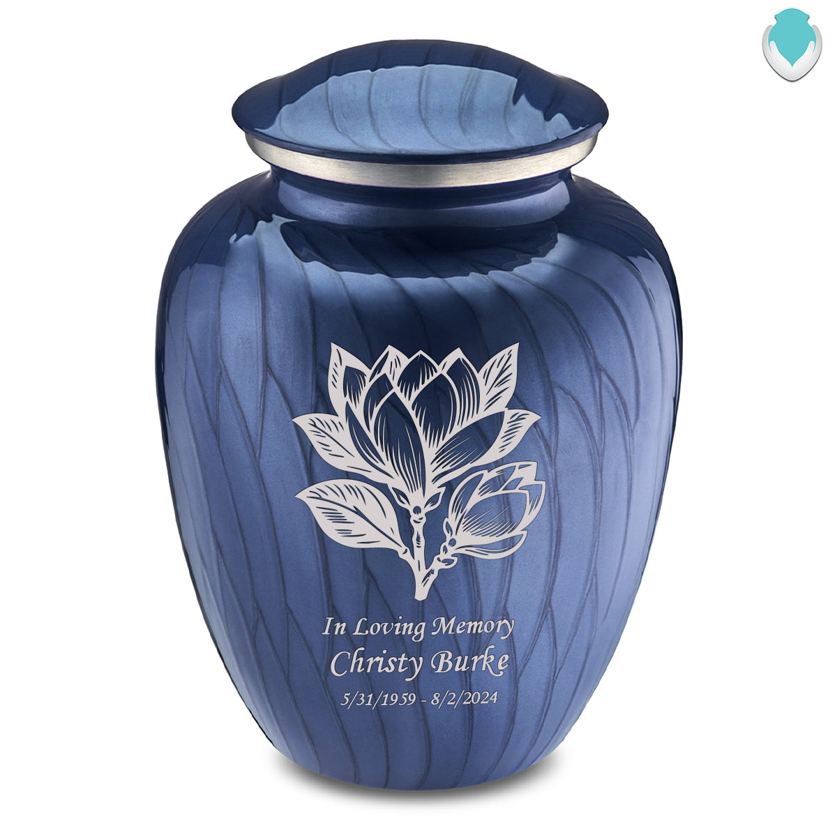 Adult Embrace Pearl Cobalt Blue Magnolia Flower Cremation Urn