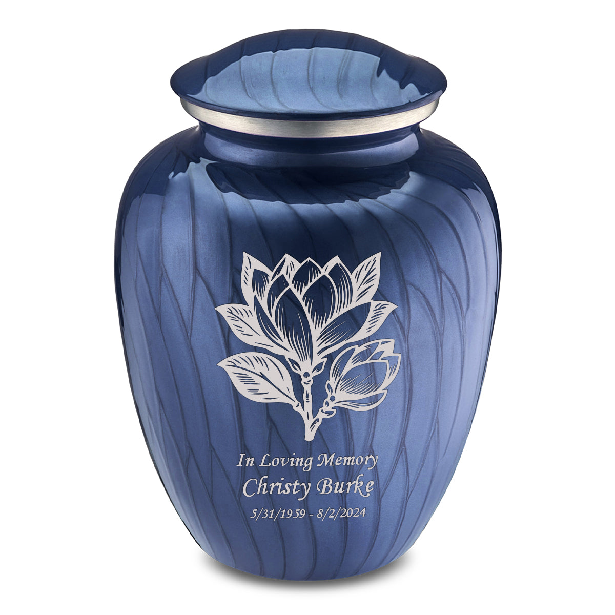 Adult Embrace Pearl Cobalt Blue Magnolia Flower Cremation Urn
