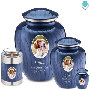 Candle Holder Pet Embrace Pearl Cobalt Blue Portrait Cremation Urn