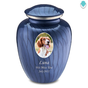 Adult Pet Embrace Pearl Cobalt Blue Portrait Cremation Urn