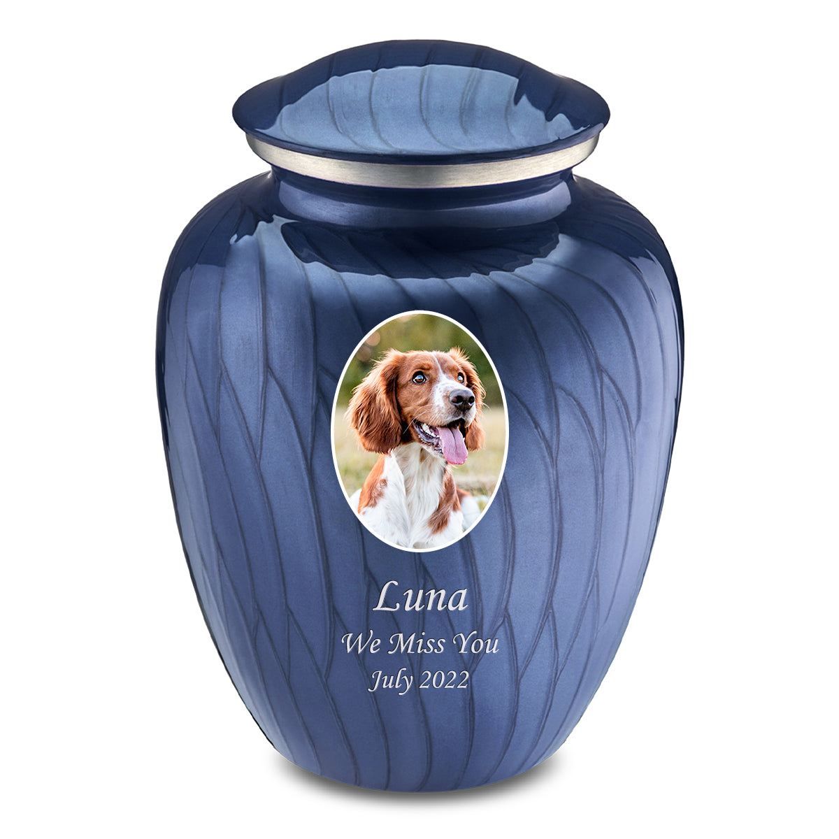Adult Pet Embrace Pearl Cobalt Blue Portrait Cremation Urn