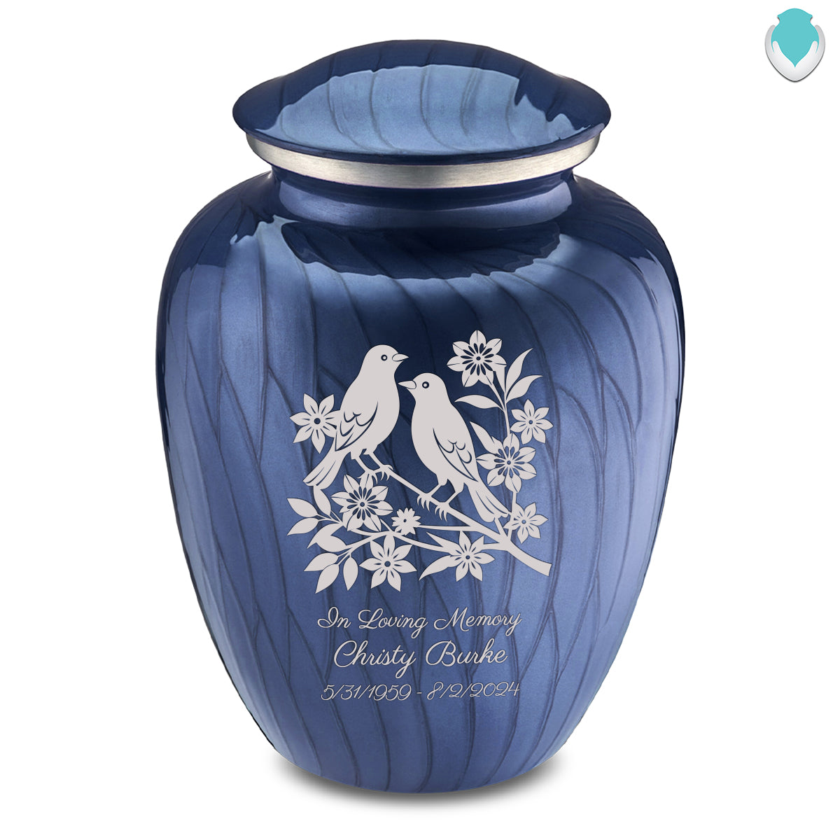 Adult Embrace Pearl Cobalt Blue Songbirds Cremation Urn