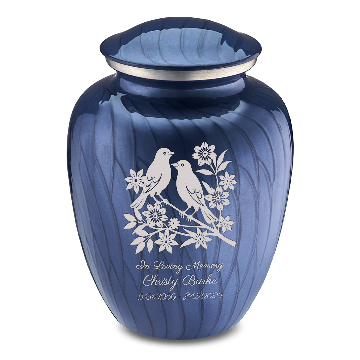 Adult Embrace Pearl Cobalt Blue Songbirds Cremation Urn
