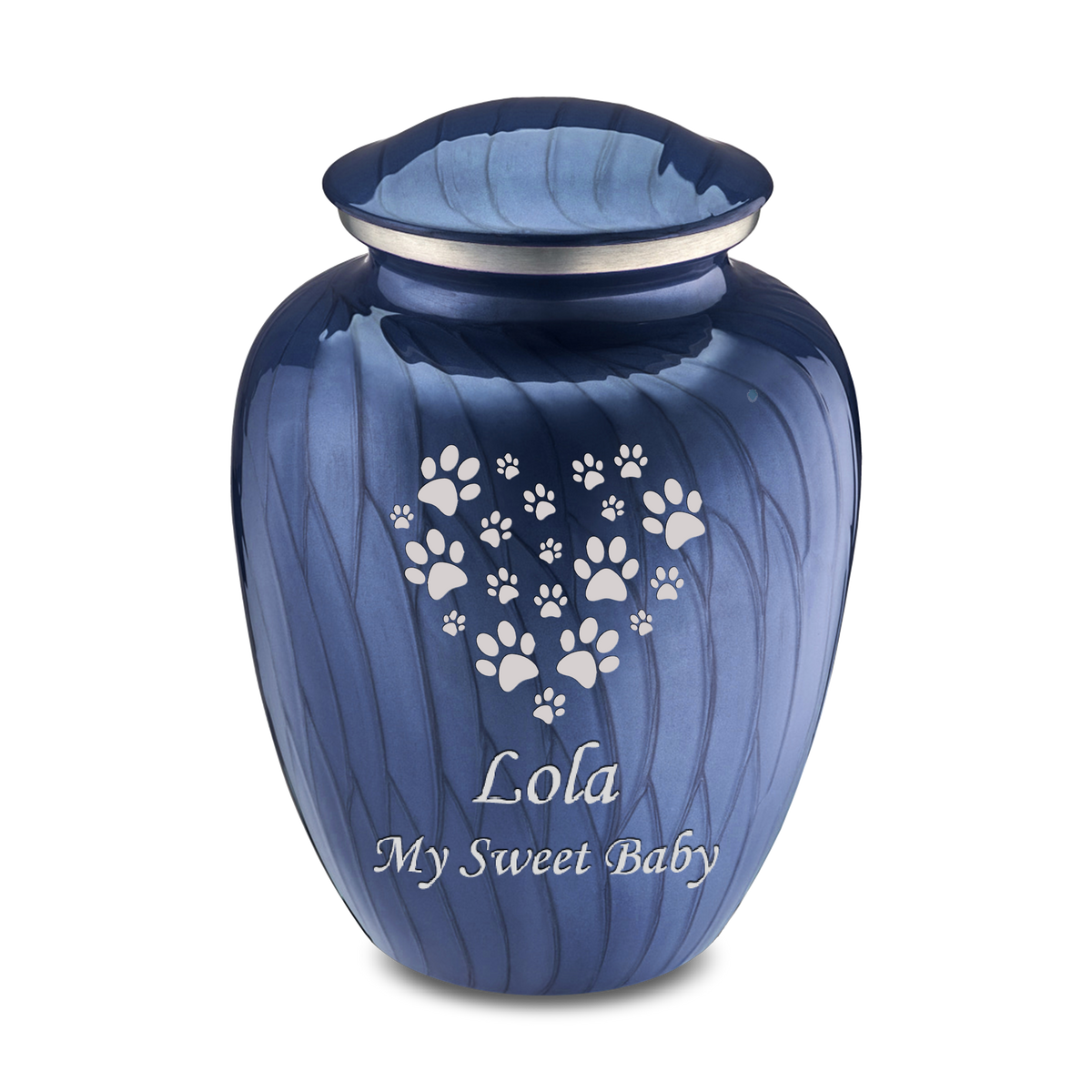 Large Embrace Pearl Cobalt Blue Heart Paws Pet Cremation Urn