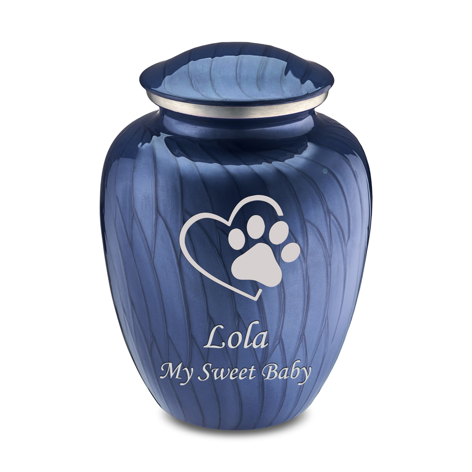 Large Embrace Pearl Cobalt Blue Single Paw Heart Pet Cremation Urn