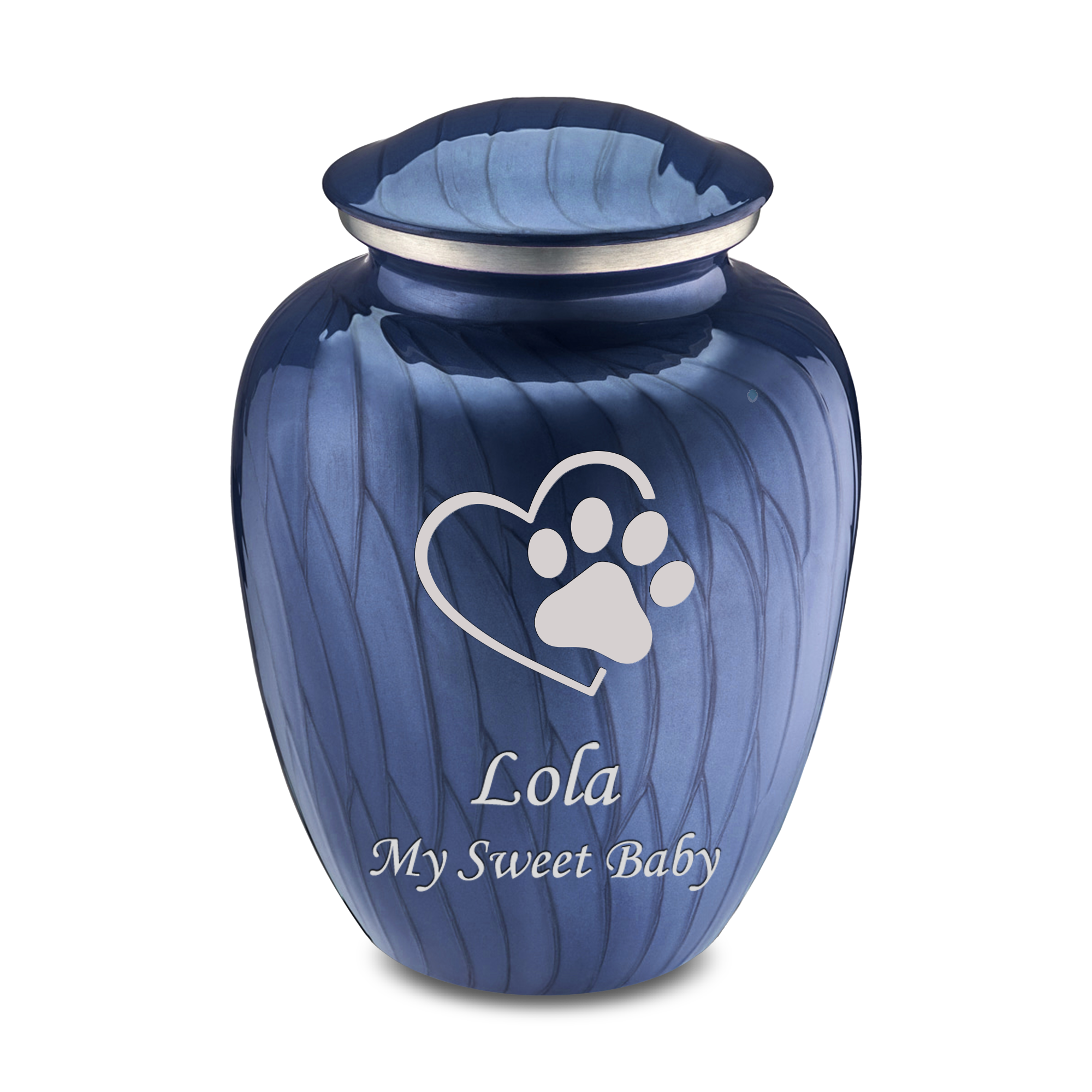 Large Embrace Pearl Cobalt Blue Single Paw Heart Pet Cremation Urn