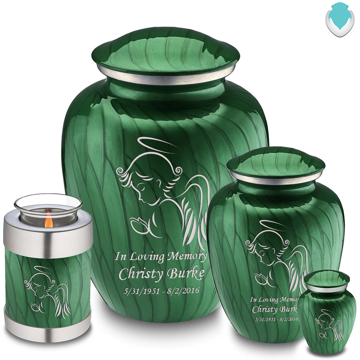Adult Embrace Pearl Green Angel Cremation Urn