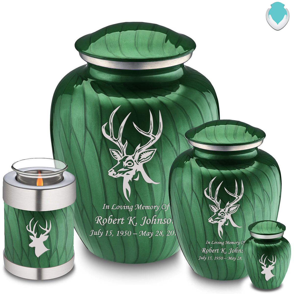 Medium Embrace Pearl Green Deer Cremation Urn