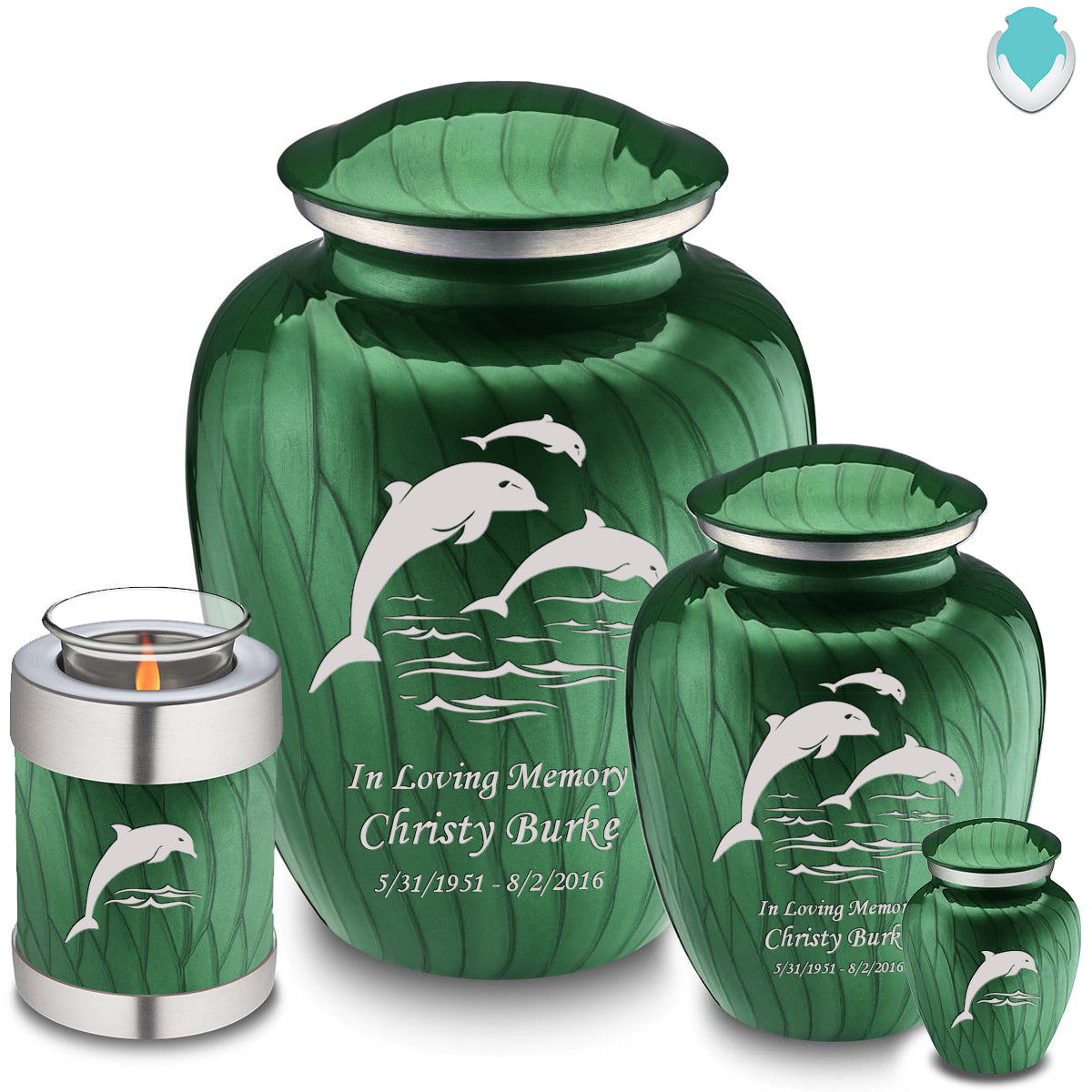 Keepsake Embrace Pearl Green Dolphin Cremation Urn