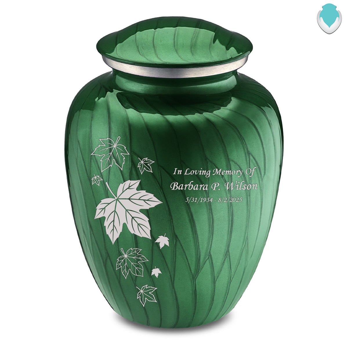 Adult Embrace Pearl Green Falling Leaves Cremation Urn