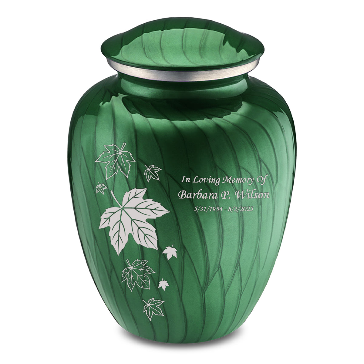 Adult Embrace Pearl Green Falling Leaves Cremation Urn