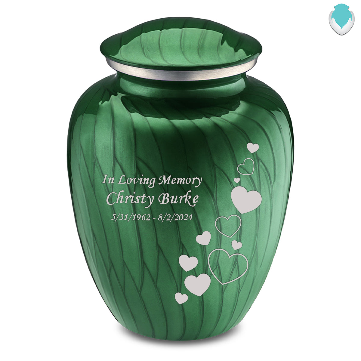 Adult Embrace Pearl Green Floating Heart Cremation Urn