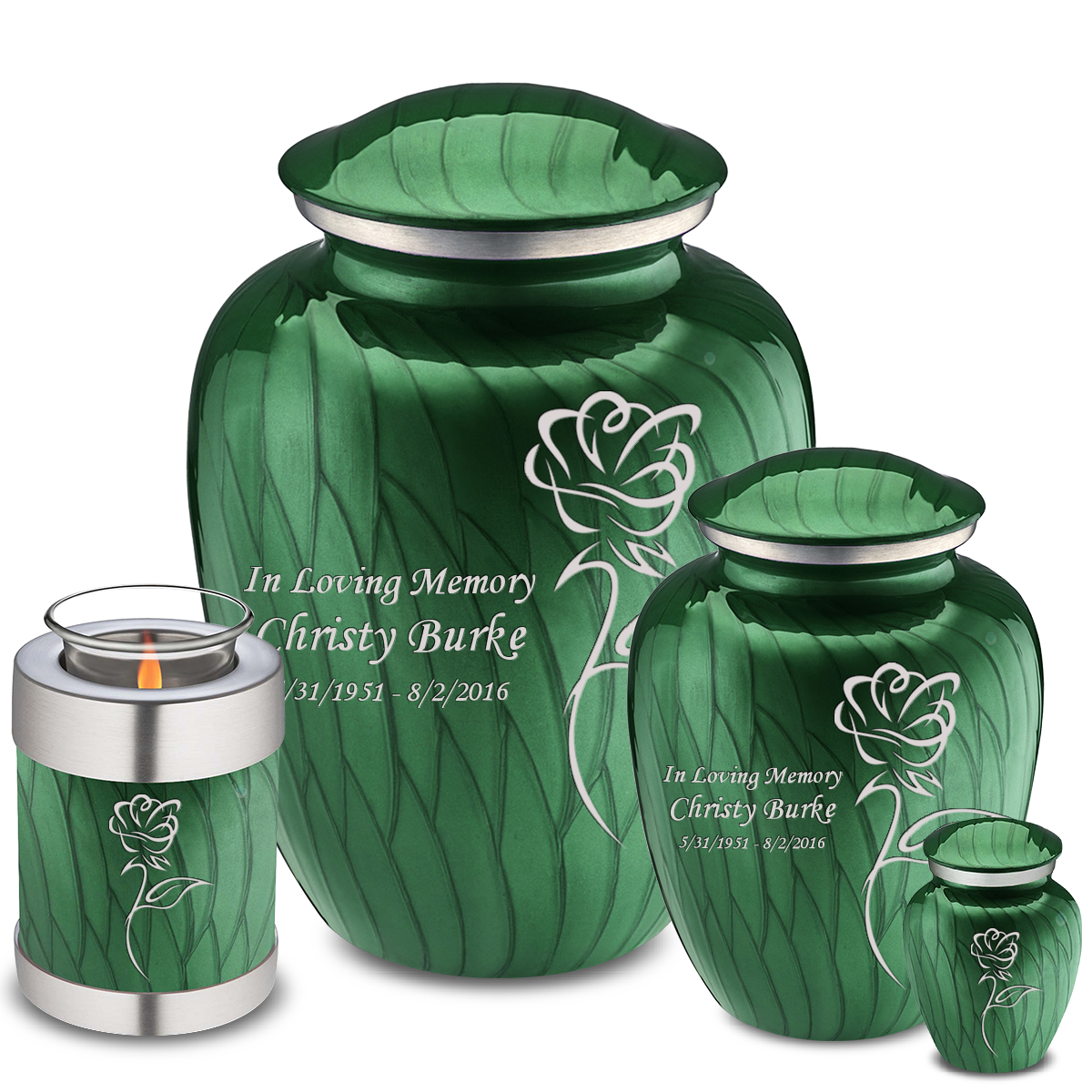Keepsake Embrace Pearl Green Rose Cremation Urn