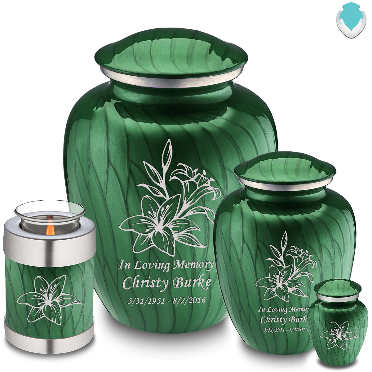 Adult Embrace Pearl Green Lily Cremation Urn