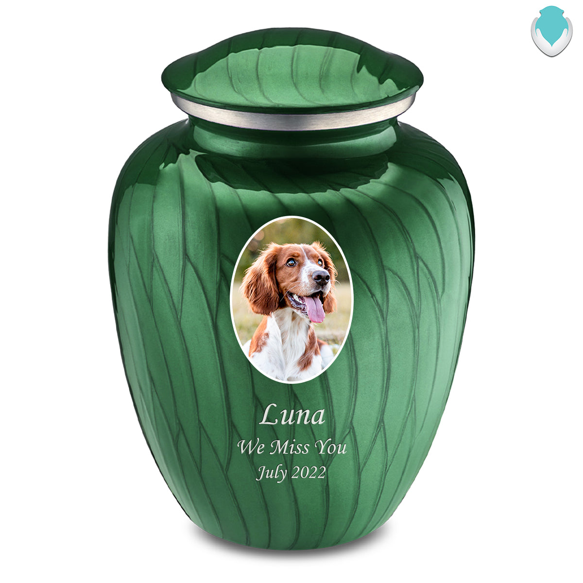 Adult Pet Embrace Pearl Green Portrait Cremation Urn