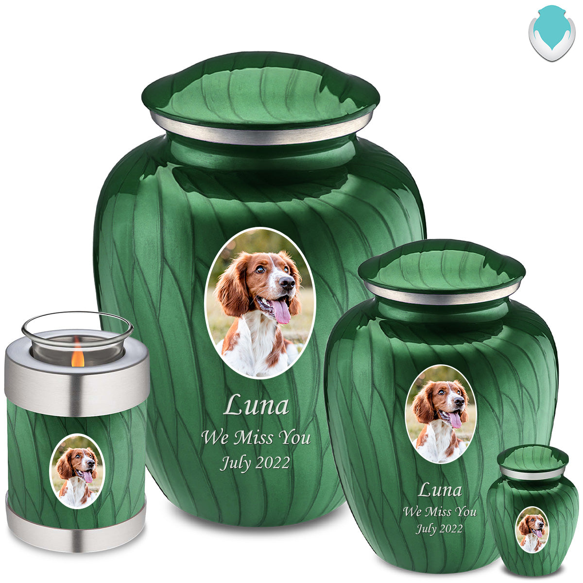 Medium Pet Embrace Pearl Green Portrait Cremation Urn