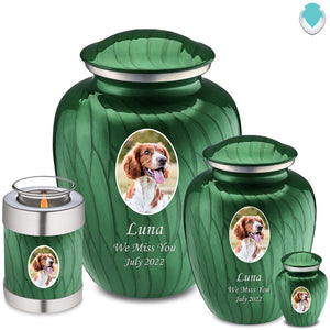 Candle Holder Pet Embrace Pearl Green Portrait Cremation Urn