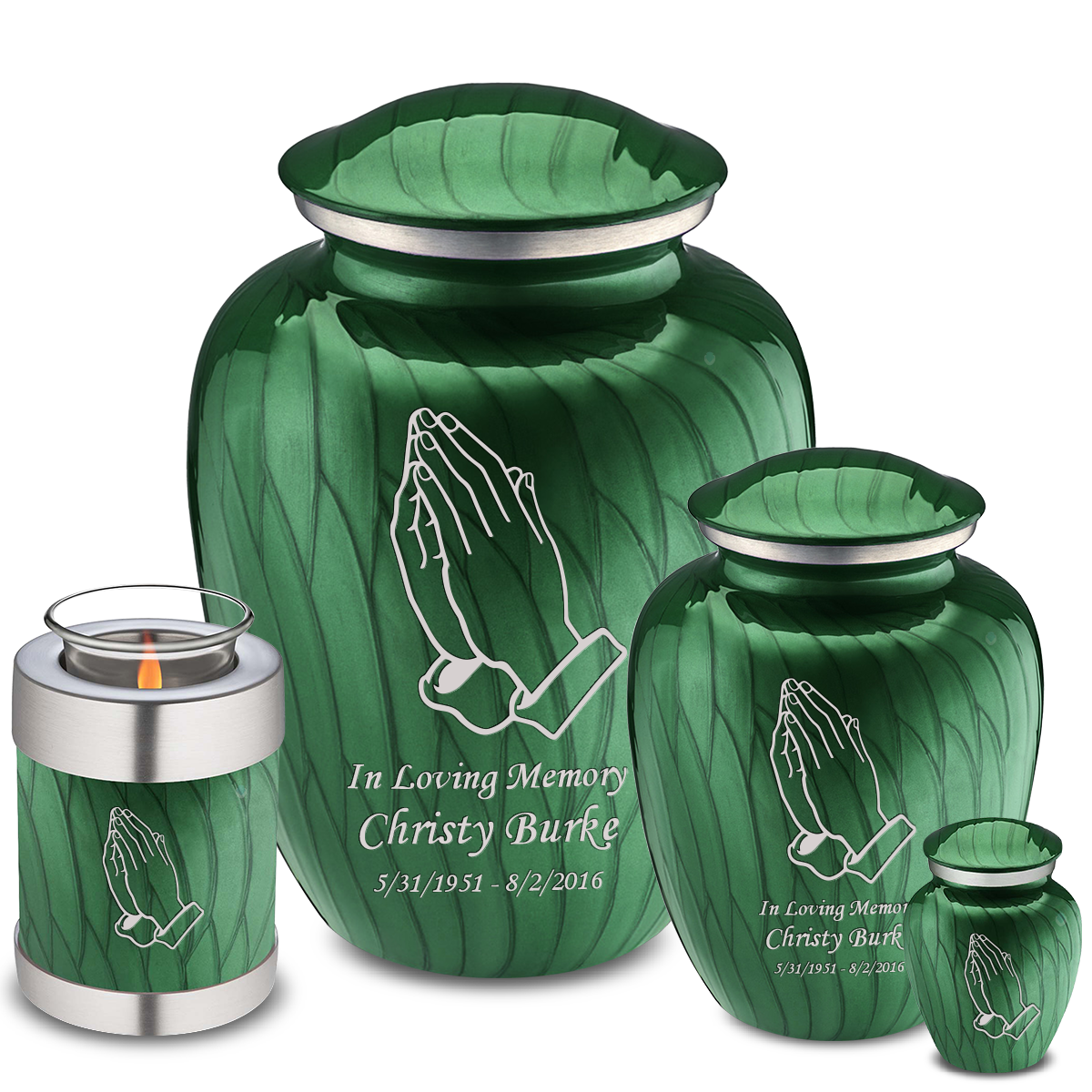 Keepsake Embrace Pearl Green Praying Hands Cremation Urn