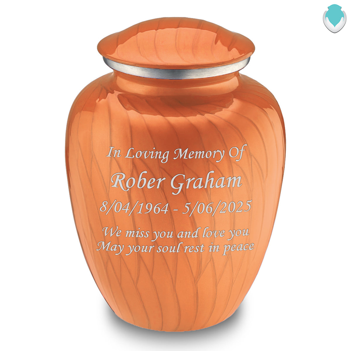 Adult Embrace Pearl Orange Custom Engraved Cremation Urn