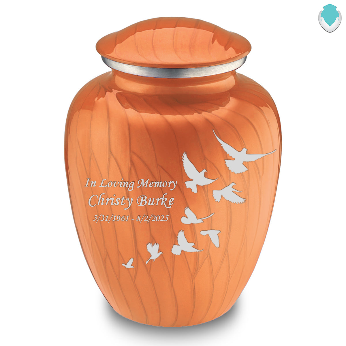 Adult Embrace Pearl Orange Doves Cremation Urn