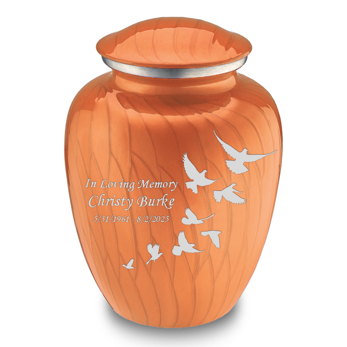 Adult Embrace Pearl Orange Doves Cremation Urn
