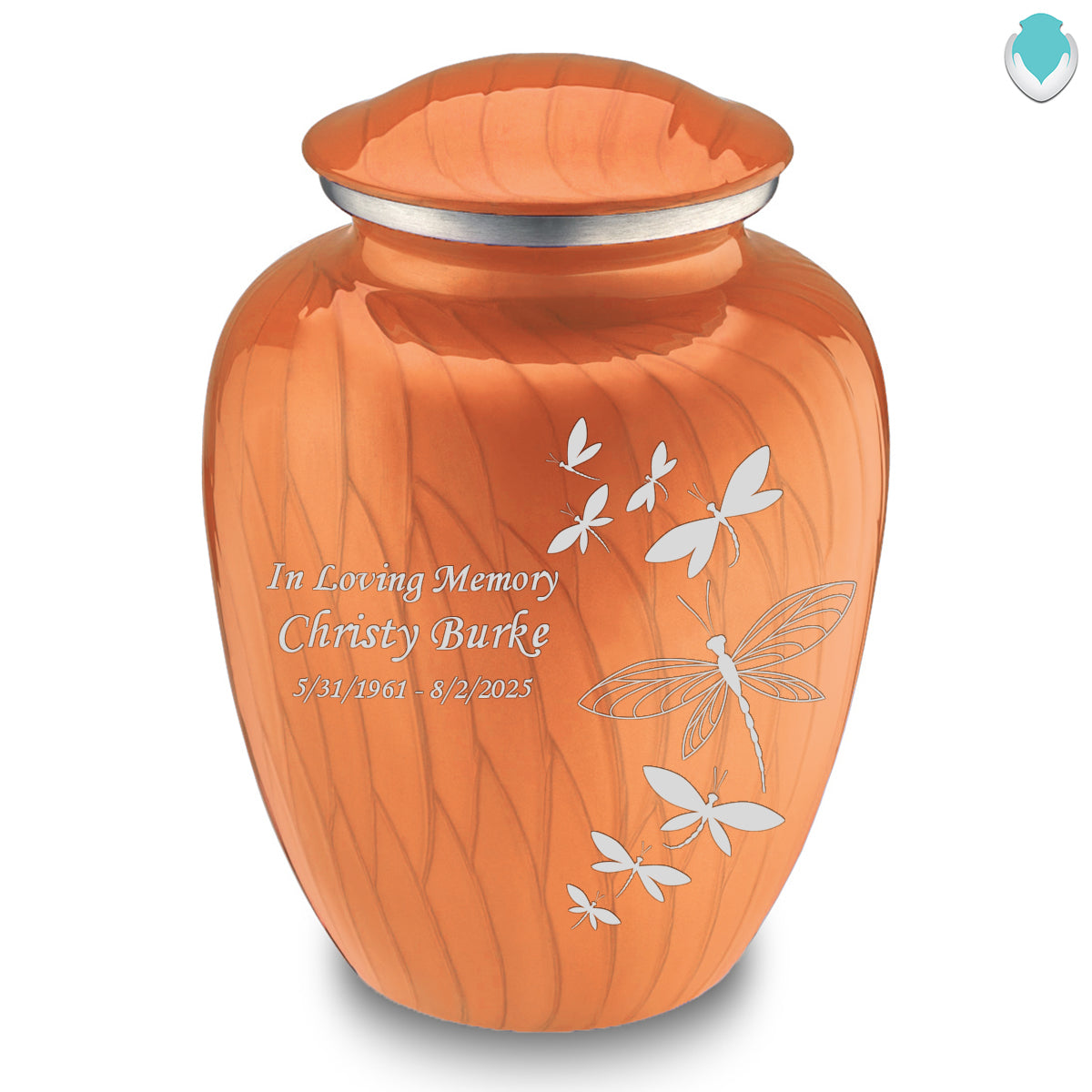 Adult Embrace Pearl Orange Dragonflies Cremation Urn