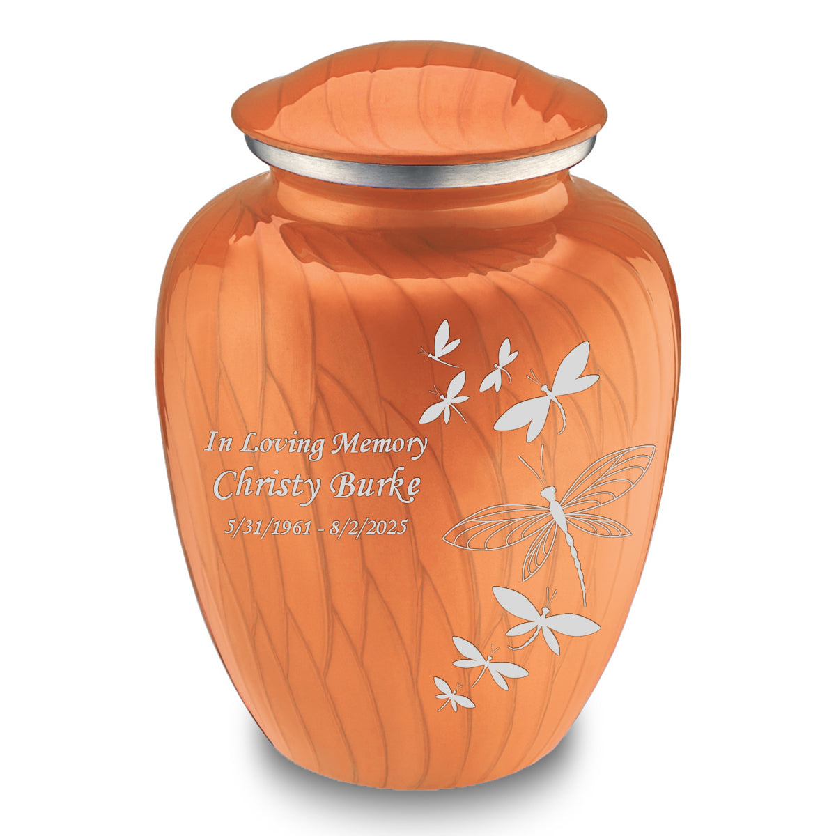 Adult Embrace Pearl Orange Dragonflies Cremation Urn