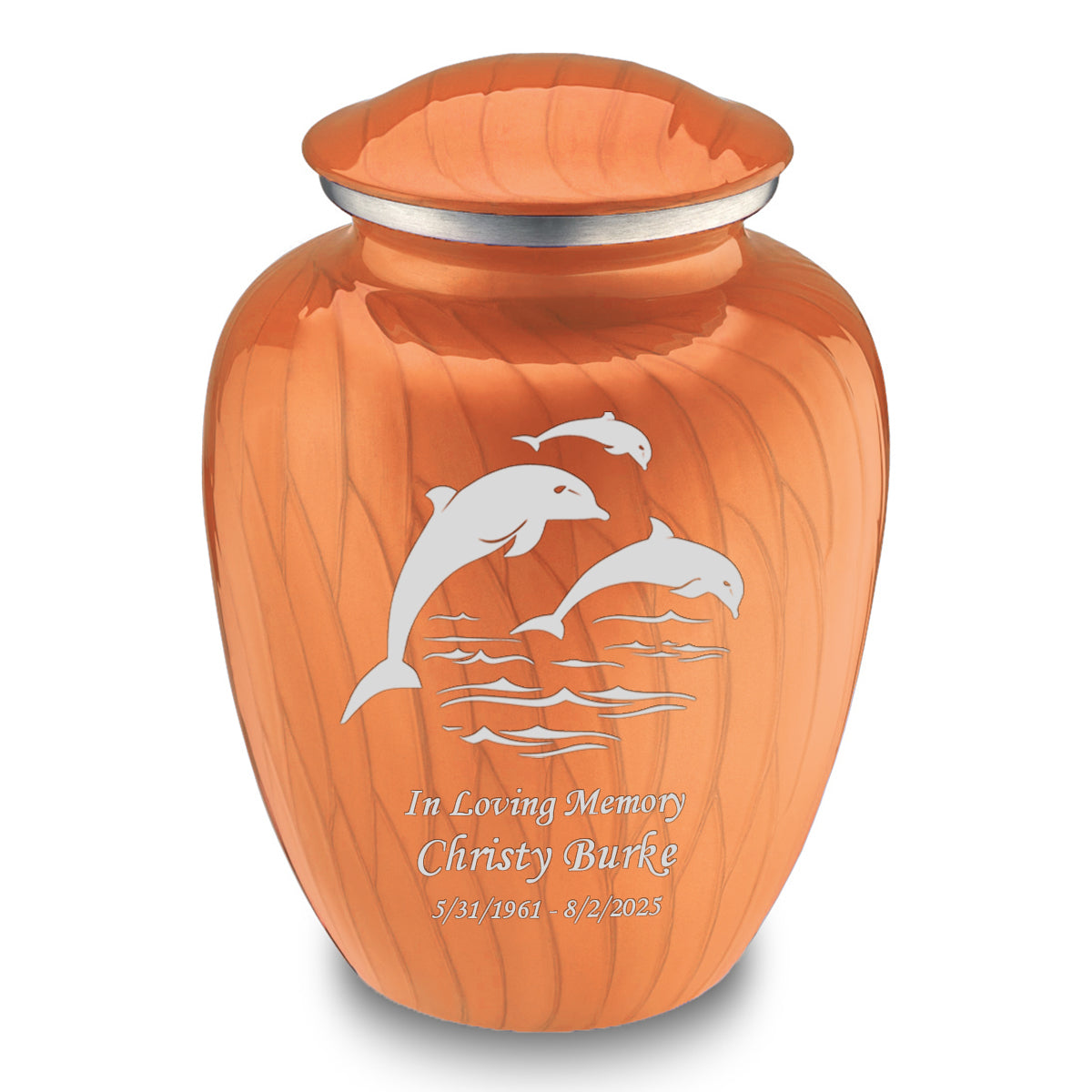 Adult Embrace Pearl Orange Dolphin Cremation Urn