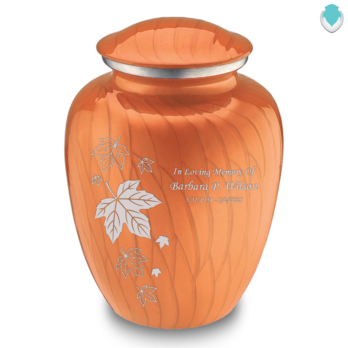 Adult Embrace Pearl Orange Falling Leaves Cremation Urn