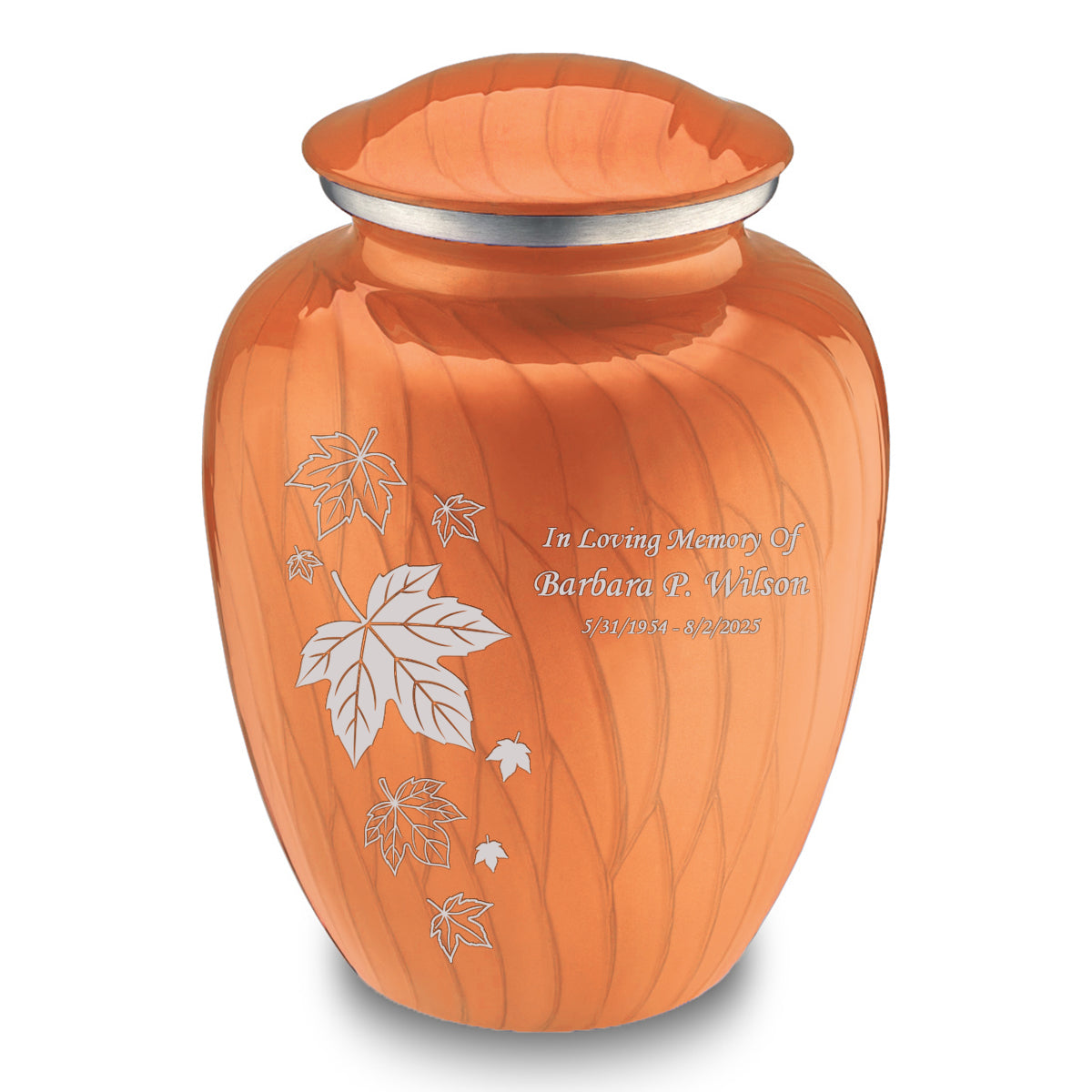 Adult Embrace Pearl Orange Falling Leaves Cremation Urn