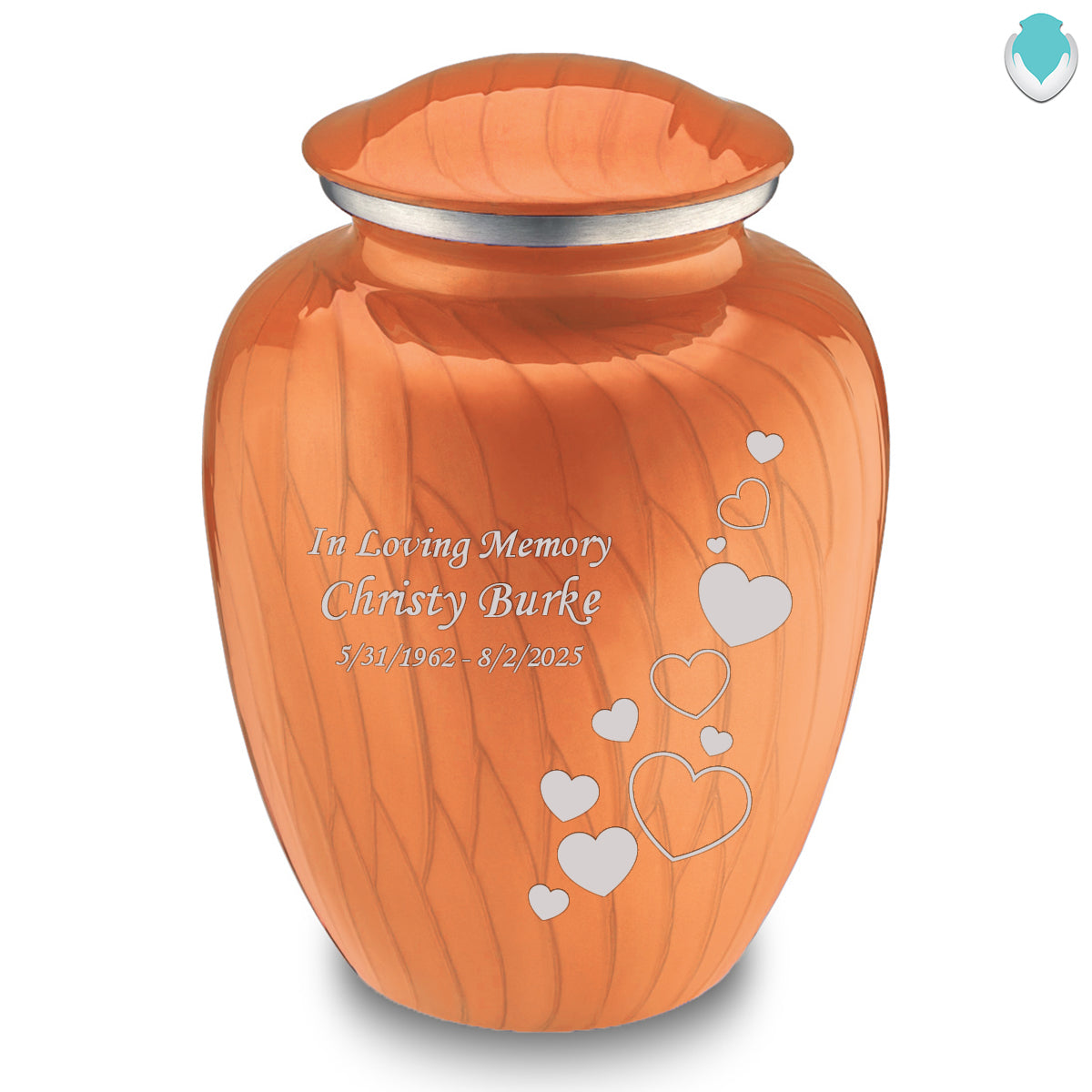 Adult Embrace Pearl Orange Floating Heart Cremation Urn