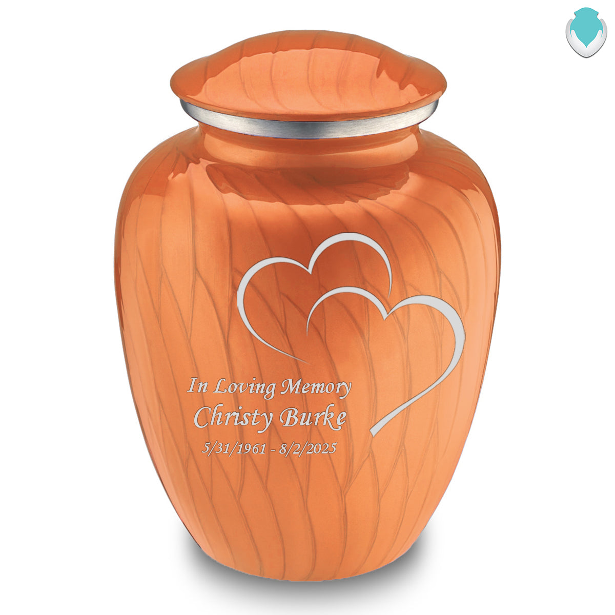 Adult Embrace Pearl Orange Hearts Cremation Urn