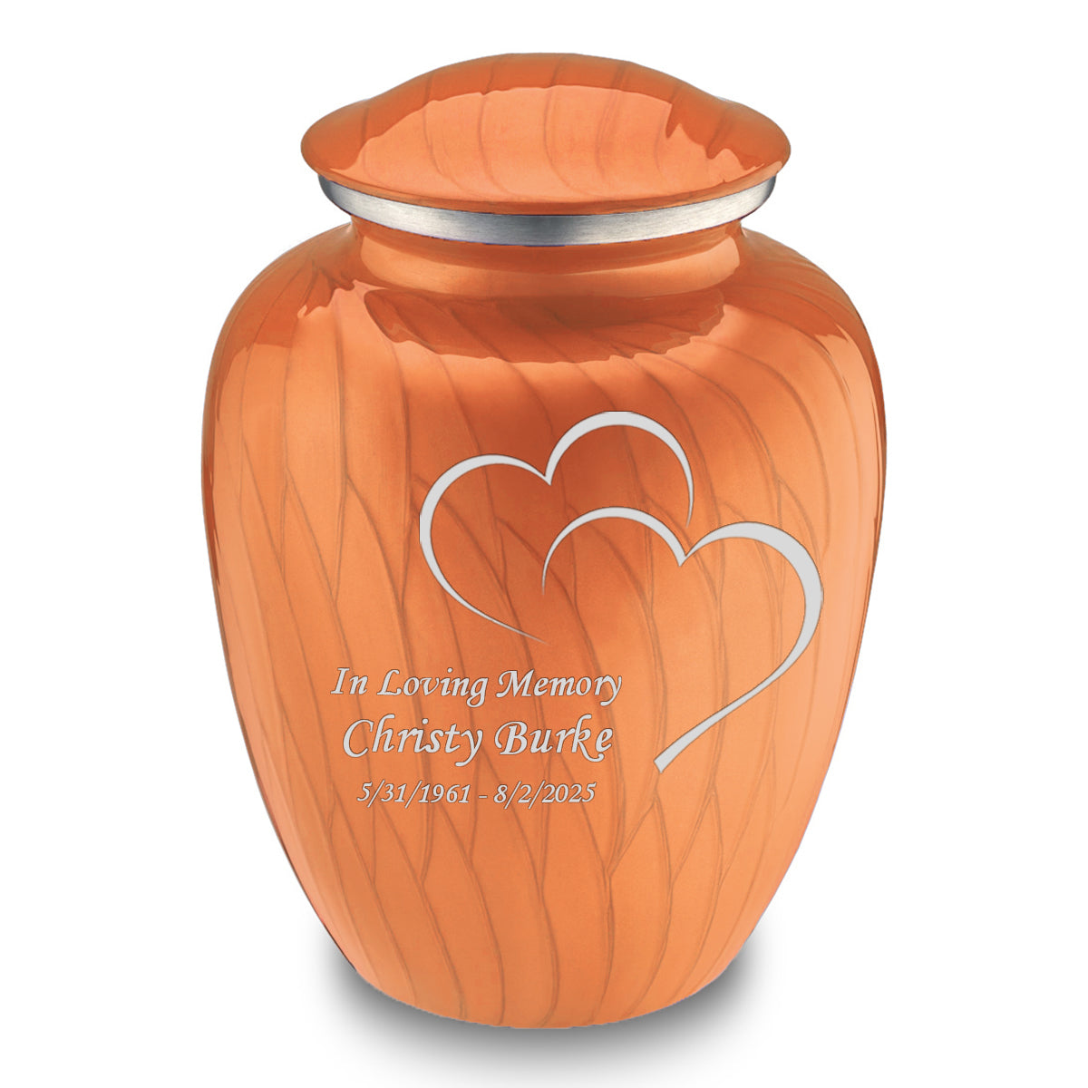 Adult Embrace Pearl Orange Hearts Cremation Urn