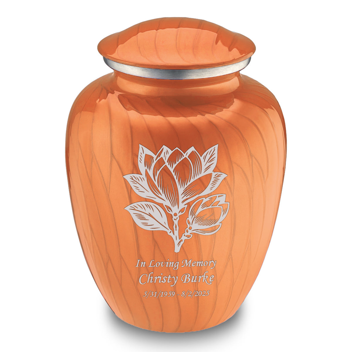 Adult Embrace Pearl Orange Magnolia Flower Cremation Urn