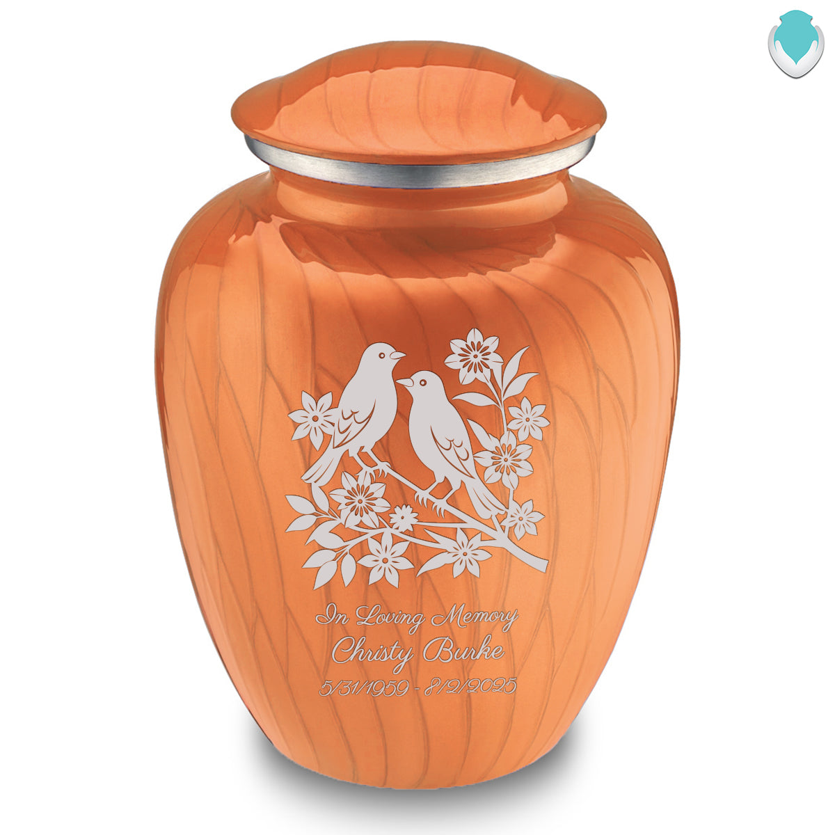 Adult Embrace Pearl Orange Songbirds Cremation Urn