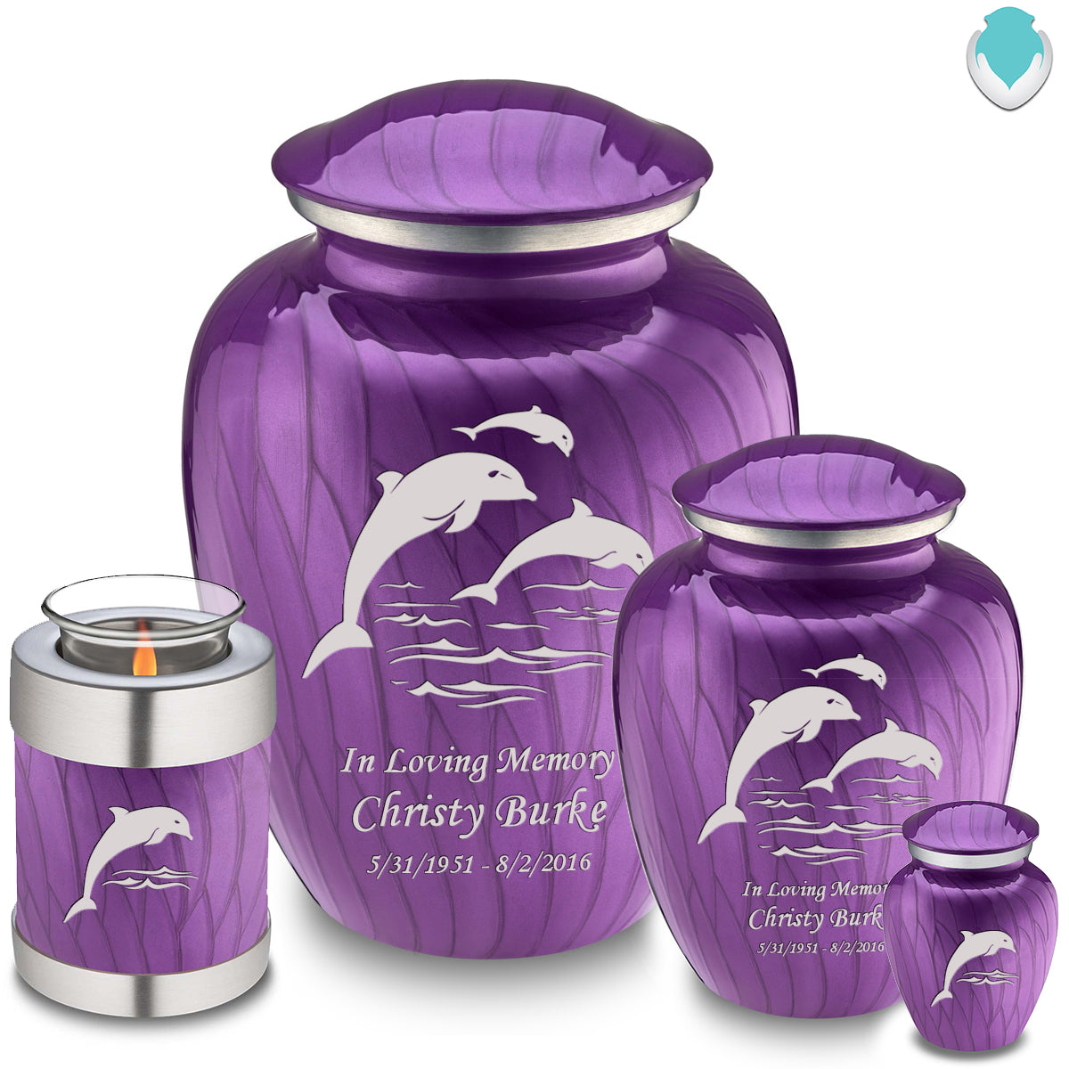Keepsake Embrace Pearl Purple Dolphin Cremation Urn