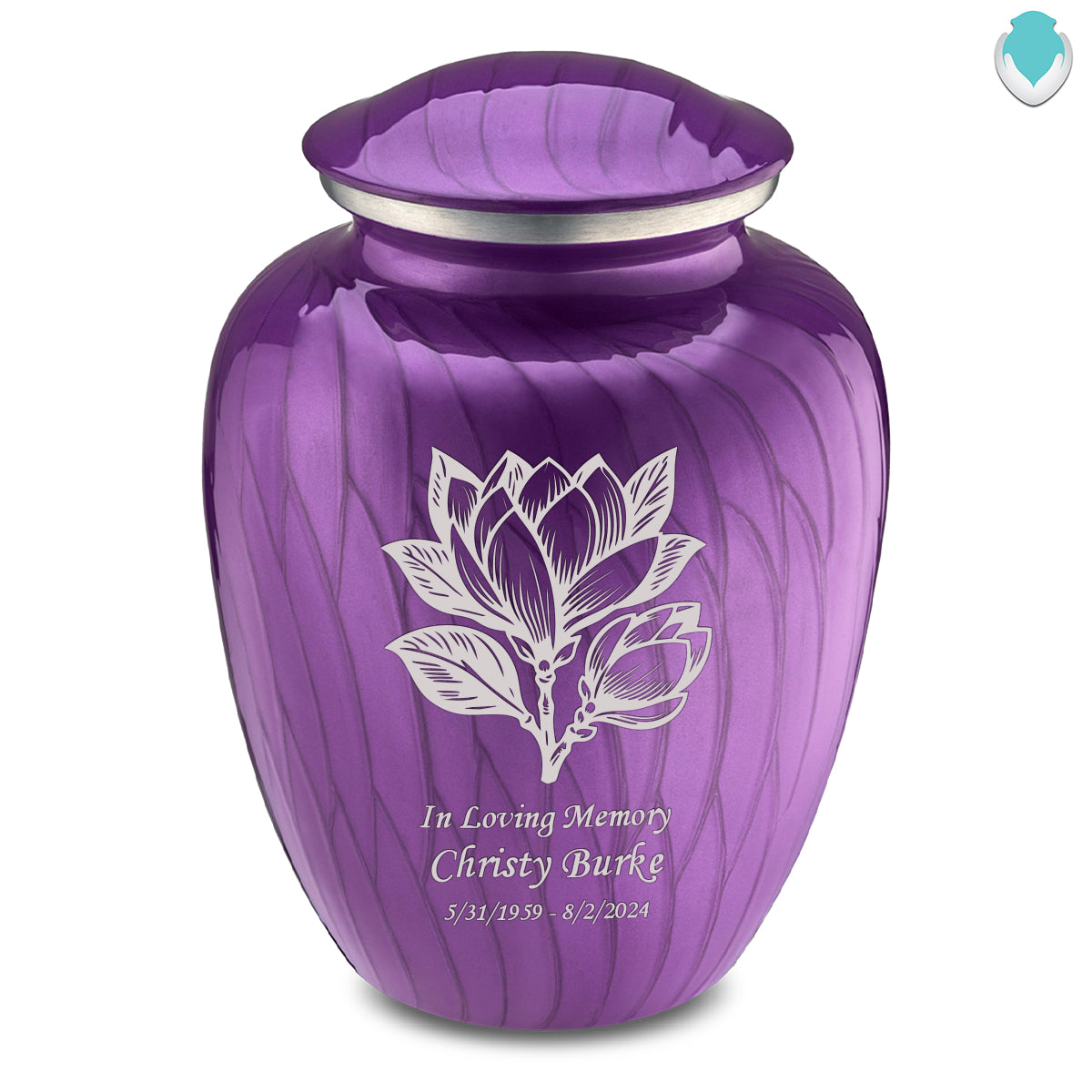 Adult Embrace Pearl Purple Magnolia Flower Cremation Urn